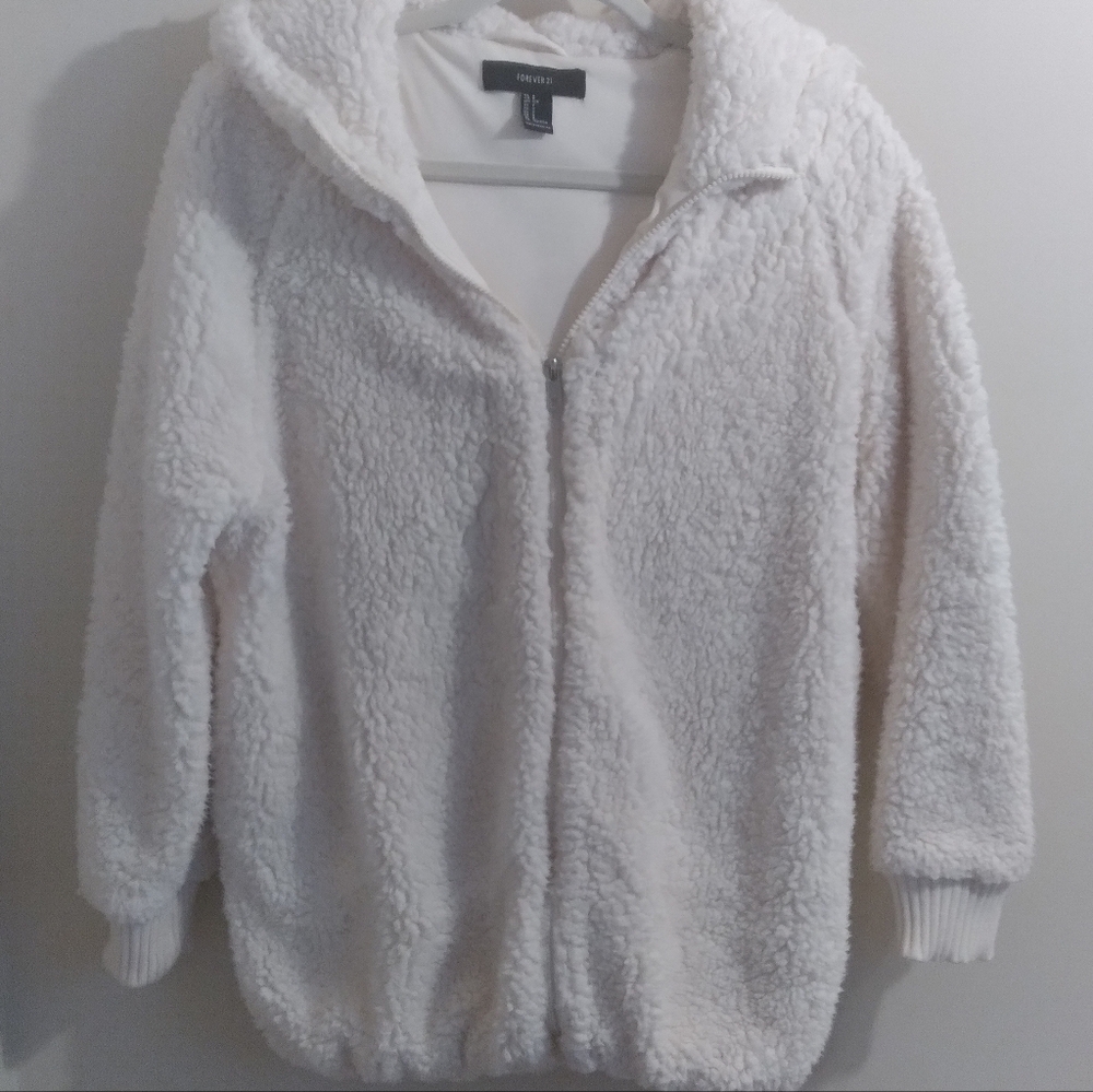 Cozy White Sherpa‎ Teddy Zip Up Hoodie Jacket Small